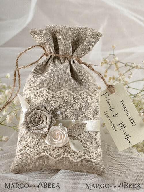 Shabby Chic X 3 Styles Pink Floral Wedding Favour Bags Dusky Ivory Personalised 