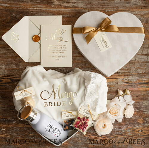 Personalized Bride Presents Heart Box, Velvet White Cream Robe